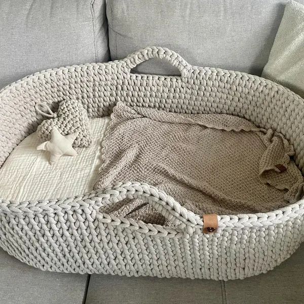 Handgehäkeltes Baby-Moseskörbchen – Größen L &amp; XXL für JUMBO Bobbiny, nachhaltig &amp; stabil