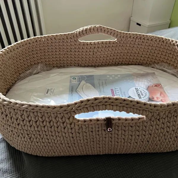 Handgehäkeltes Baby-Moseskörbchen – Größen L &amp; XXL für JUMBO Bobbiny, nachhaltig &amp; stabil