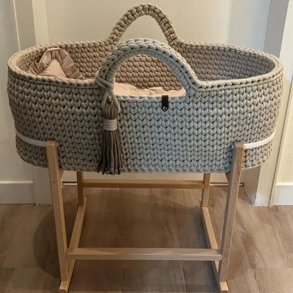 Handgehäkeltes Baby-Moseskörbchen – Größen L &amp; XXL für JUMBO Bobbiny, nachhaltig &amp; stabil