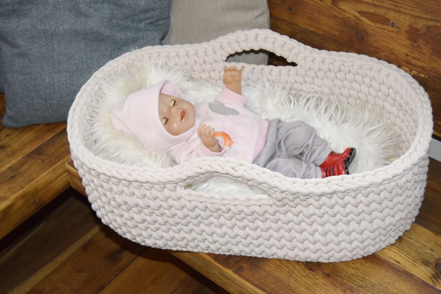 DIY  Puppenmoseskörbchen MADITA  in Wunschfarbe Moseskorb Puppenmoseskorb