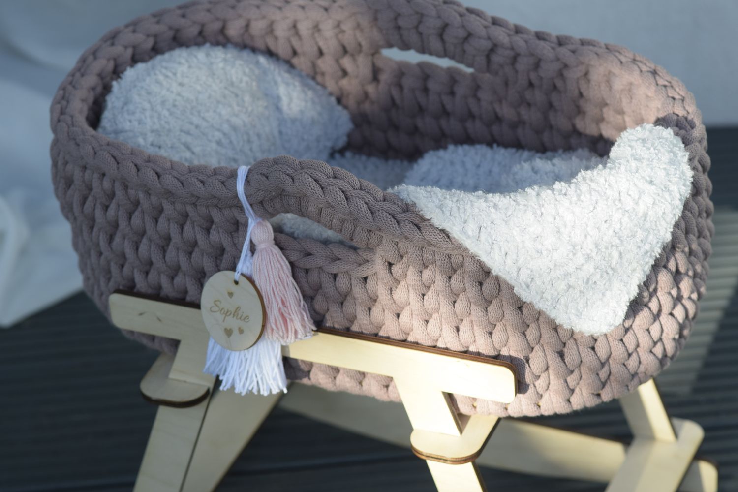 DIY  Puppenmoseskörbchen MADITA  in Wunschfarbe Moseskorb Puppenmoseskorb