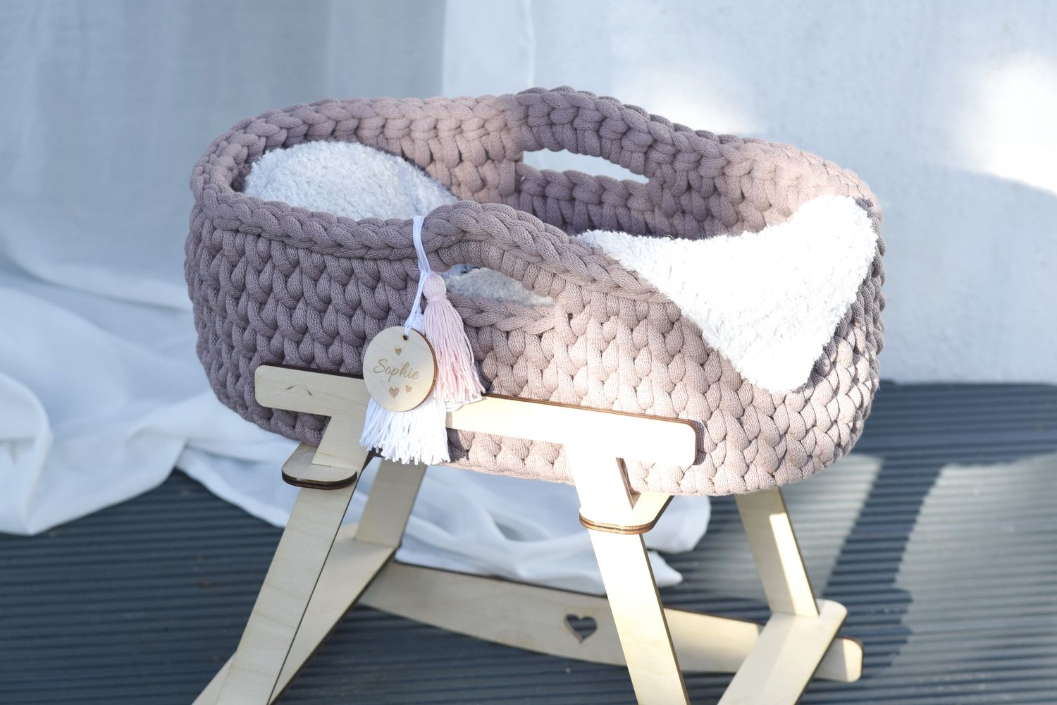 DIY  Puppenmoseskörbchen MADITA  in Wunschfarbe Moseskorb Puppenmoseskorb