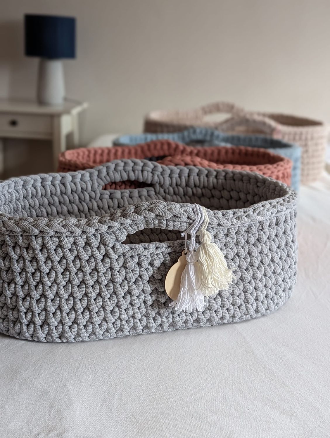 DIY  Puppenmoseskörbchen MADITA  in Wunschfarbe Moseskorb Puppenmoseskorb