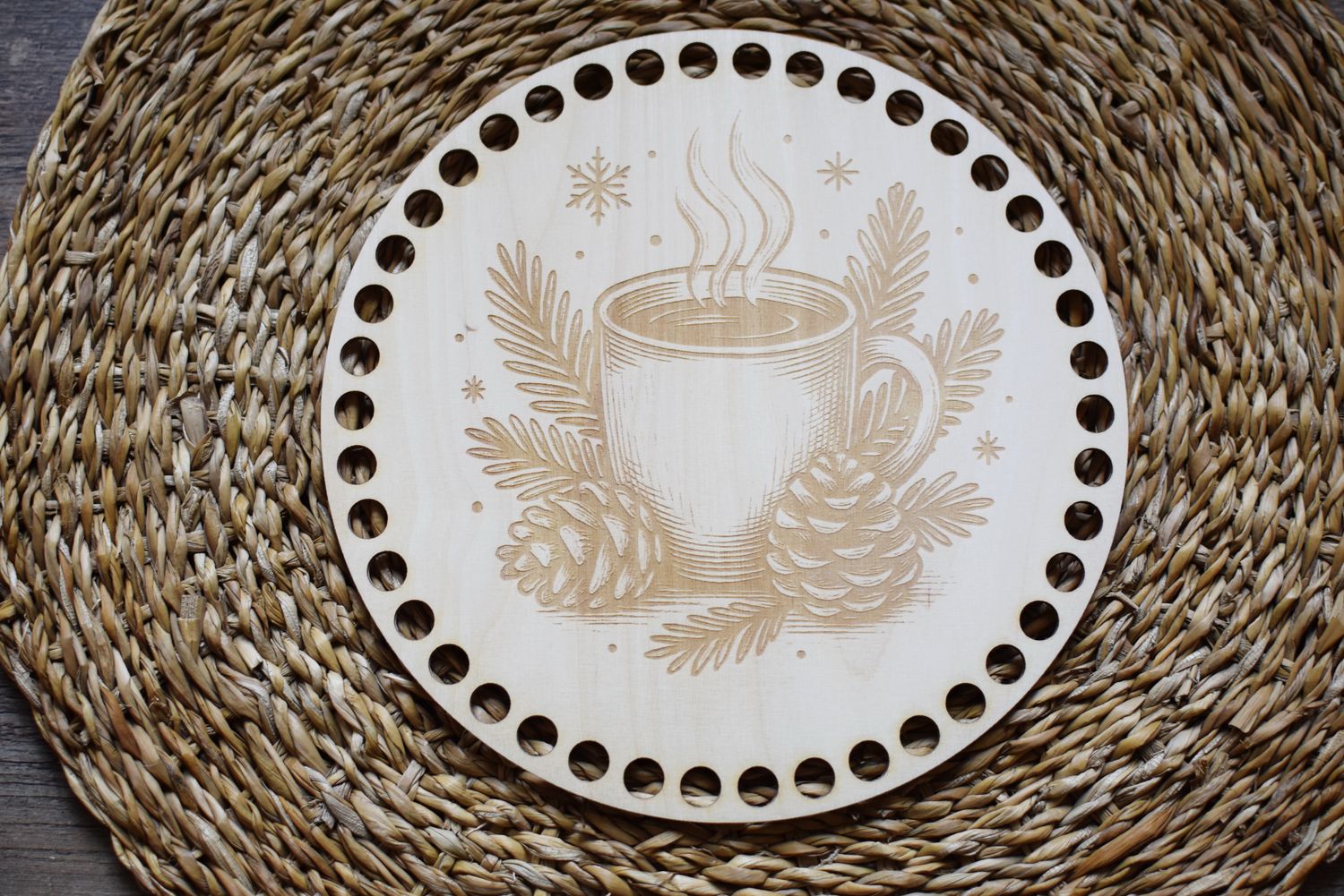 WEIHNACHTS TEE,  Holzböden mit Motiv, Rund in allen Größen und Lochgrößen