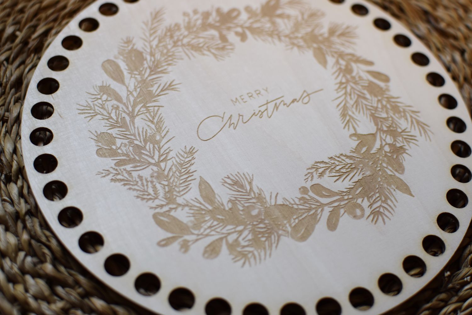 WEIHNACHTS KRANZ,  Holzböden mit Motiv, Rund in allen Größen und Lochgrößen