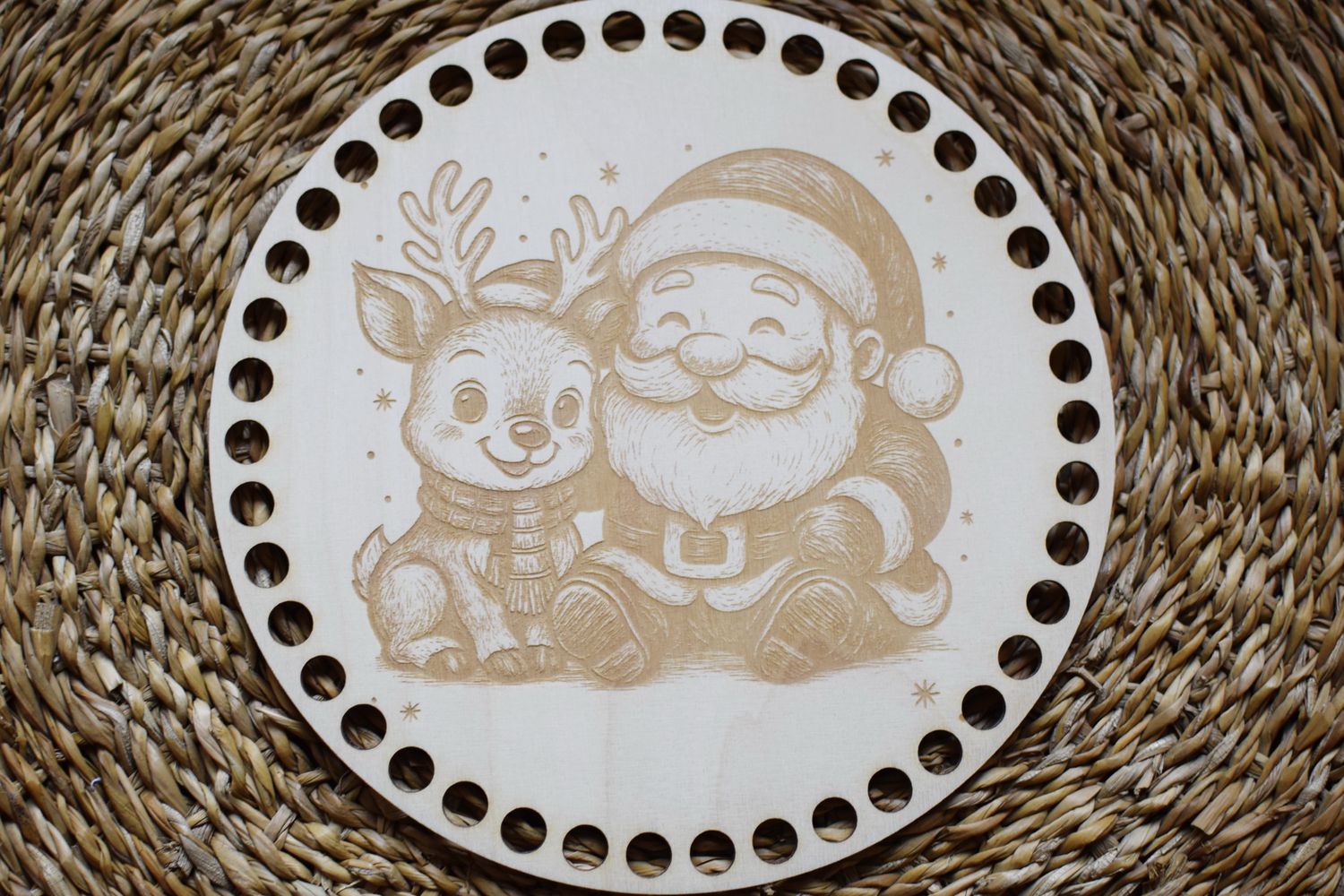 ELCH UND WEIHNACHTSMANN,  Holzböden mit Motiv, Rund in allen Größen und Lochgrößen
