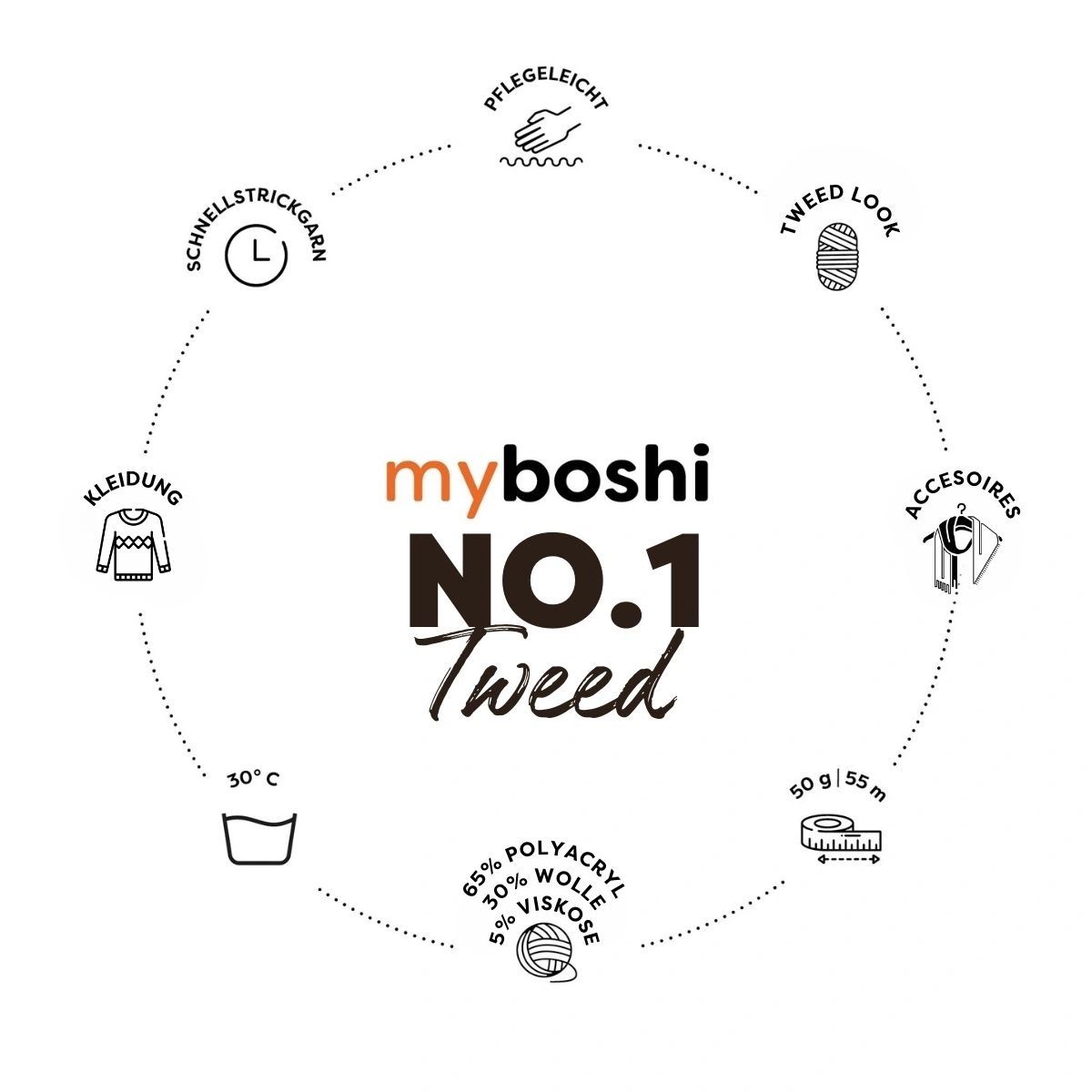 NO.1 Tweed in 6 Farben, 50g = 55m im melierten Tweed-Look