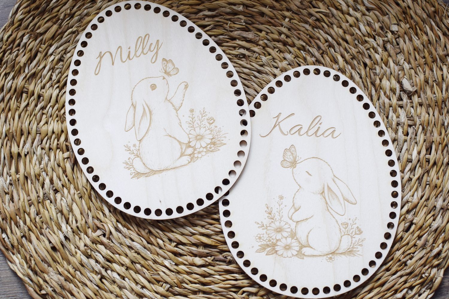 Holzboden EI für süße Osternester in Ei-Form mit Namen