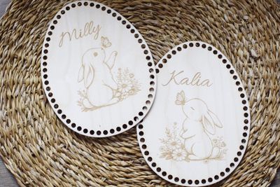 Holzboden EI für süße Osternester in Ei-Form mit Namen