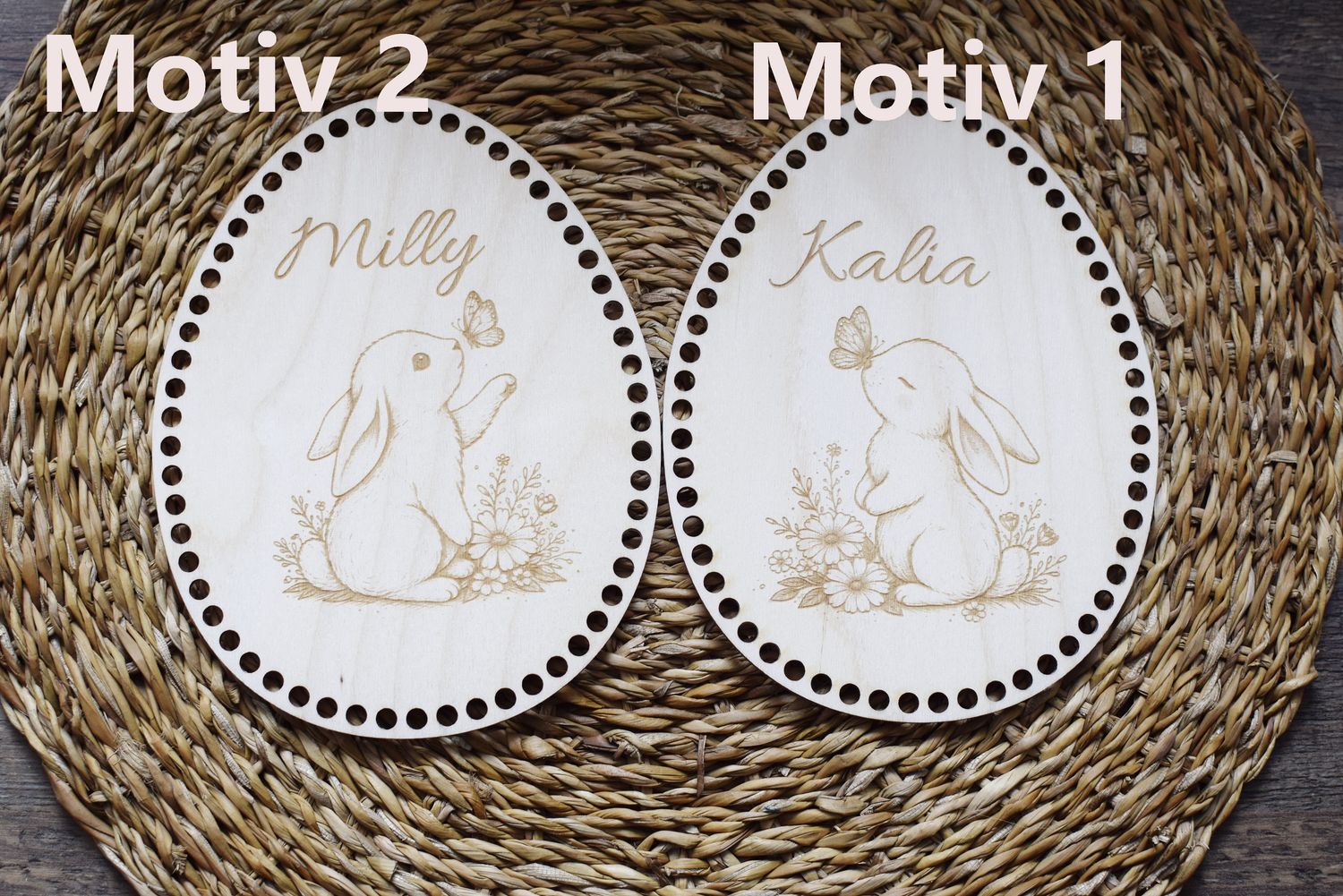 Holzboden EI für süße Osternester in Ei-Form mit Namen