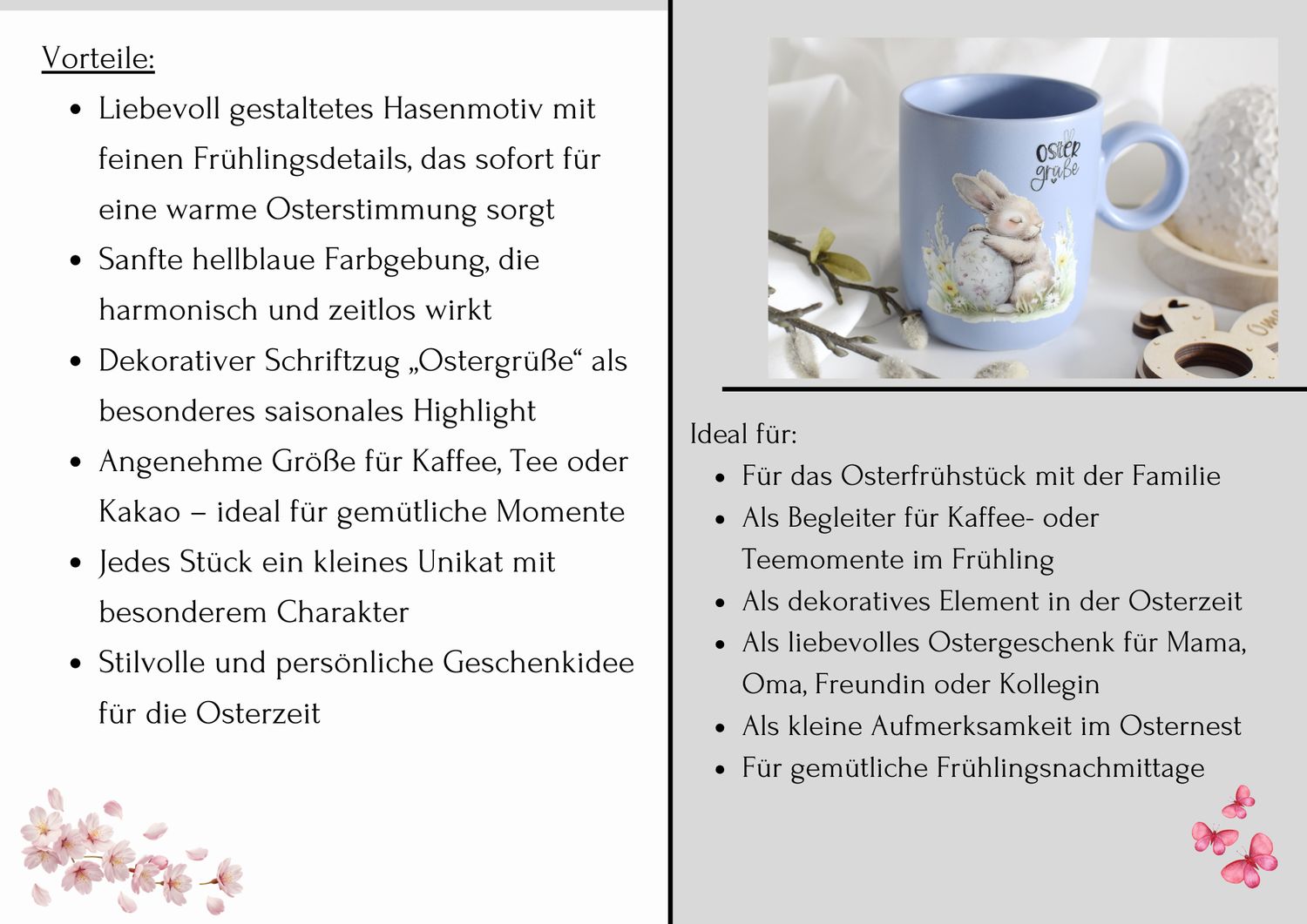 Ostertasse „Ostergrüße“ – ein liebevolles Unikat für den Frühling