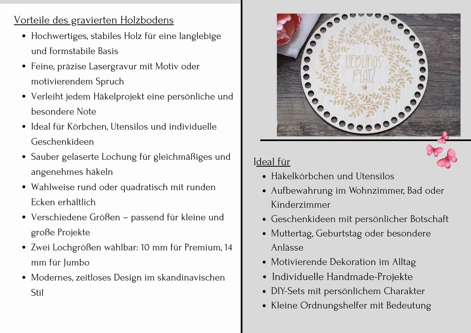 LIEBLINGSPLATZ,  Holzböden mit Motiv, Rund in allen Größen und Lochgrößen