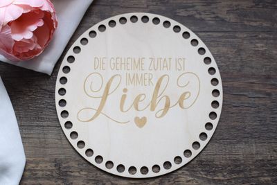 DIE GEHEIME ZUTAT, Holzböden mit Motiv, Rund in allen Größen und Lochgrößen DIE GEHEIME ZUTAT, Holzböden mit Motiv, Rund in allen Größen und Lochgrößen