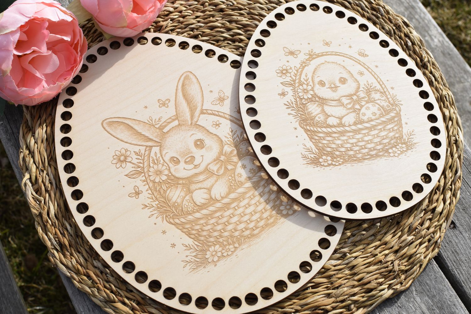 Holzboden in Ei-Form zum Häkeln – Frühlingsmotiv