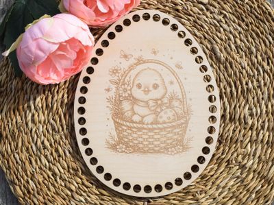 Holzboden in Ei-Form zum Häkeln – Frühlingsmotiv