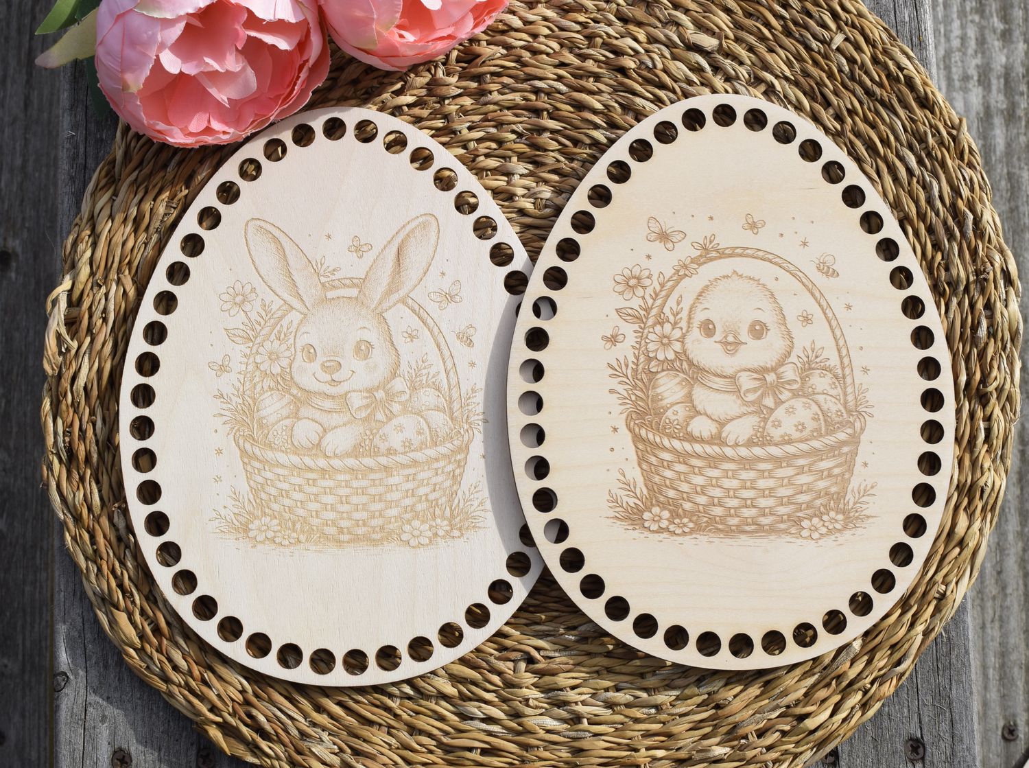 Holzboden in Ei-Form zum Häkeln – Frühlingsmotiv