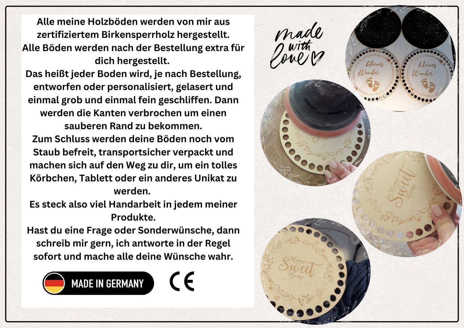 Holzboden in Ei-Form zum Häkeln – ohne Motiv