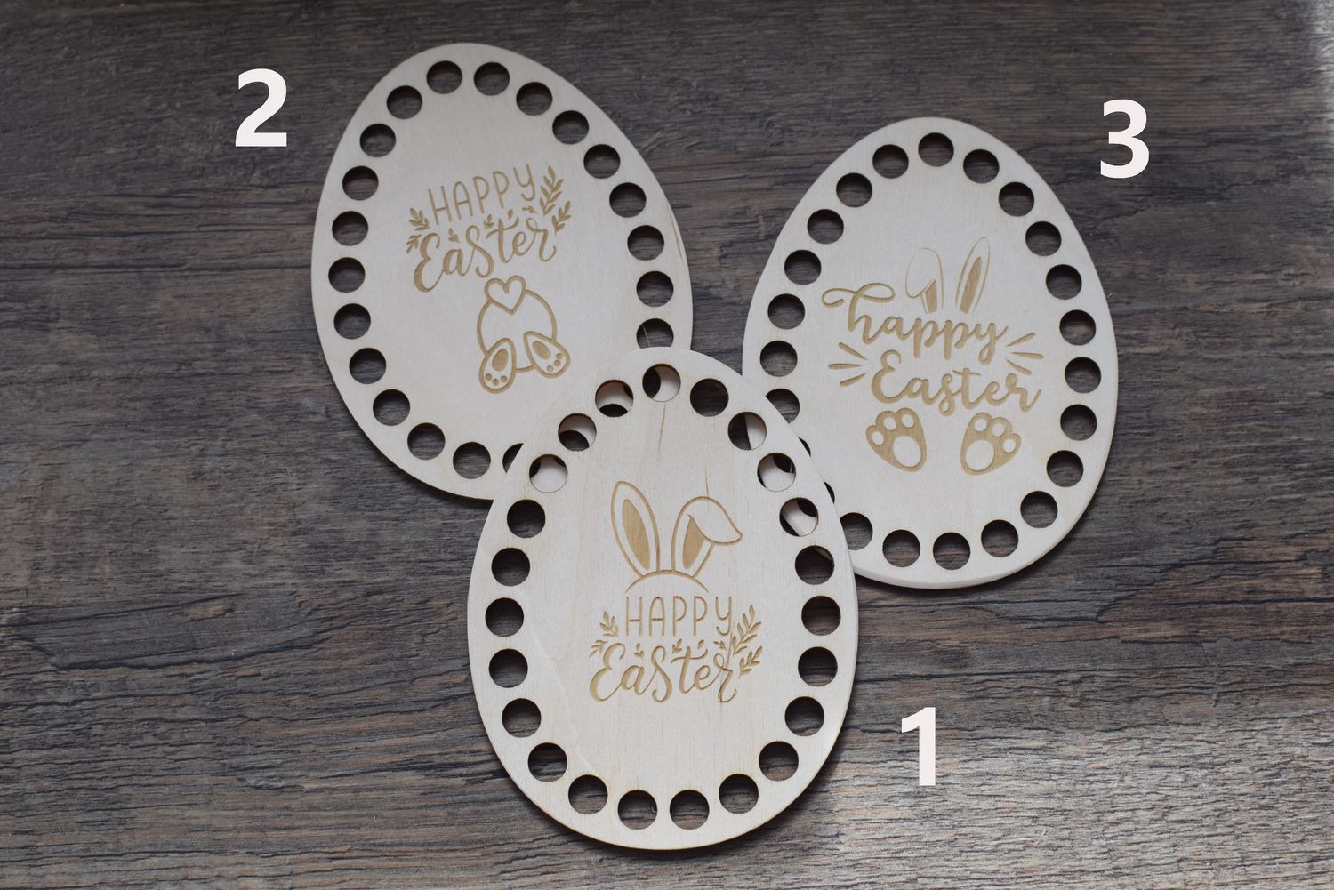 Holzboden in Ei-Form zum Häkeln – Happy Easter