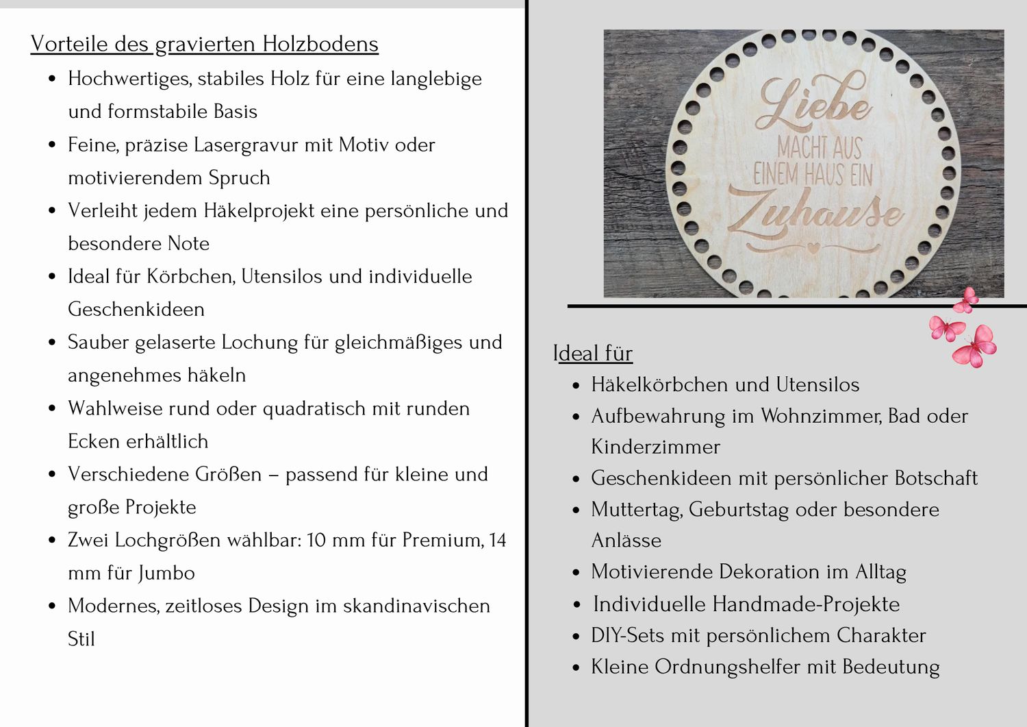 LIEBE MACHT AUS EINEM HAUS EIN ZUHAUSE,  Holzböden mit Motiv, Rund in allen Größen und Lochgrößen