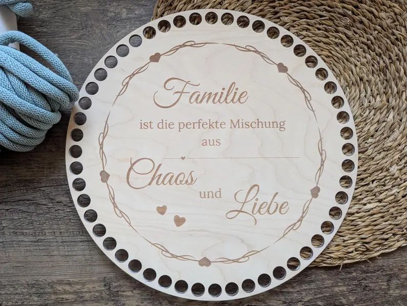 FAMILIE die perfekte Mischung,  Holzböden mit Motiv, Rund in allen Größen und Lochgrößen