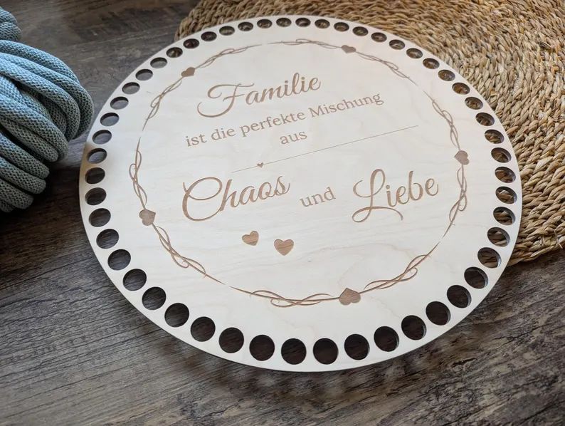 FAMILIE die perfekte Mischung,  Holzböden mit Motiv, Rund in allen Größen und Lochgrößen