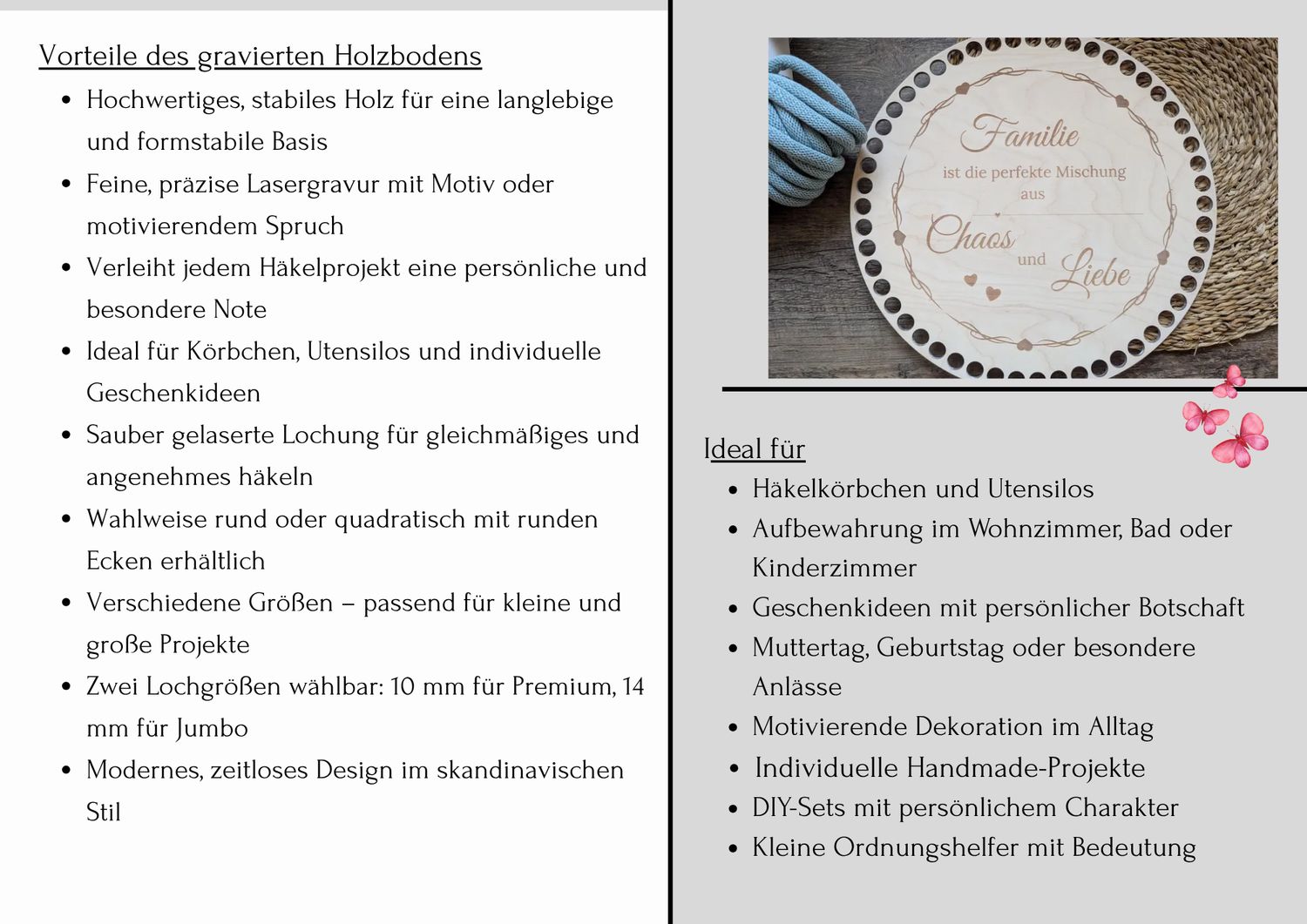 FAMILIE die perfekte Mischung,  Holzböden mit Motiv, Rund in allen Größen und Lochgrößen