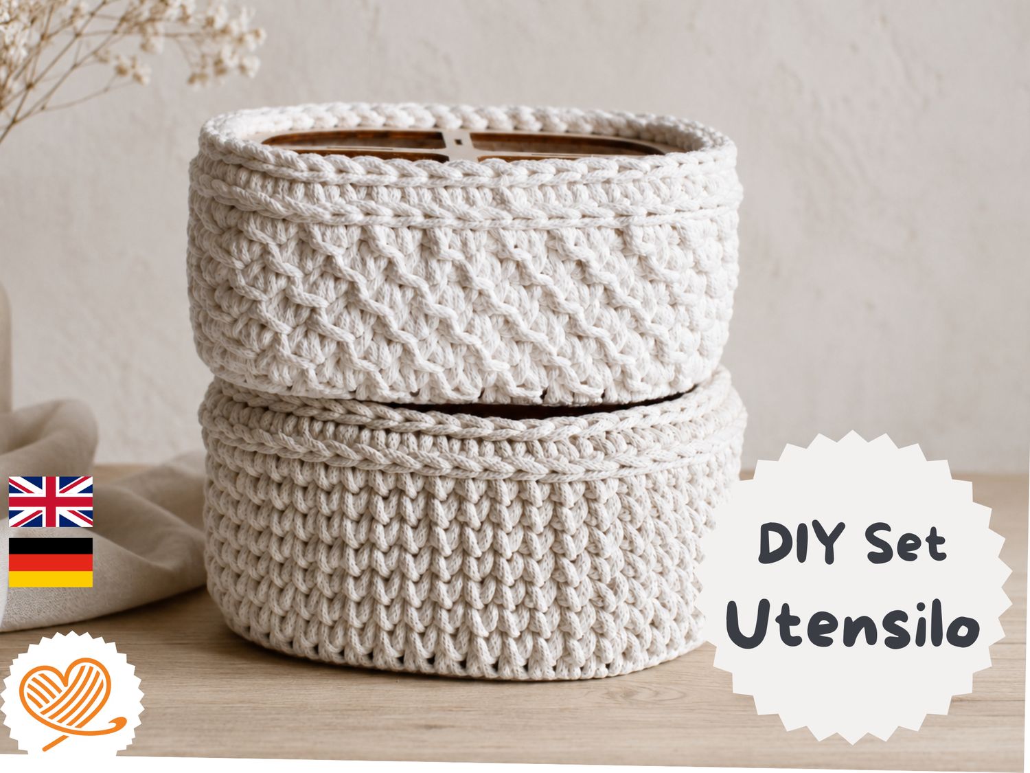 DIY Häkelset Utensilo mit 4 Fächern | Organizer mit Holzgestell