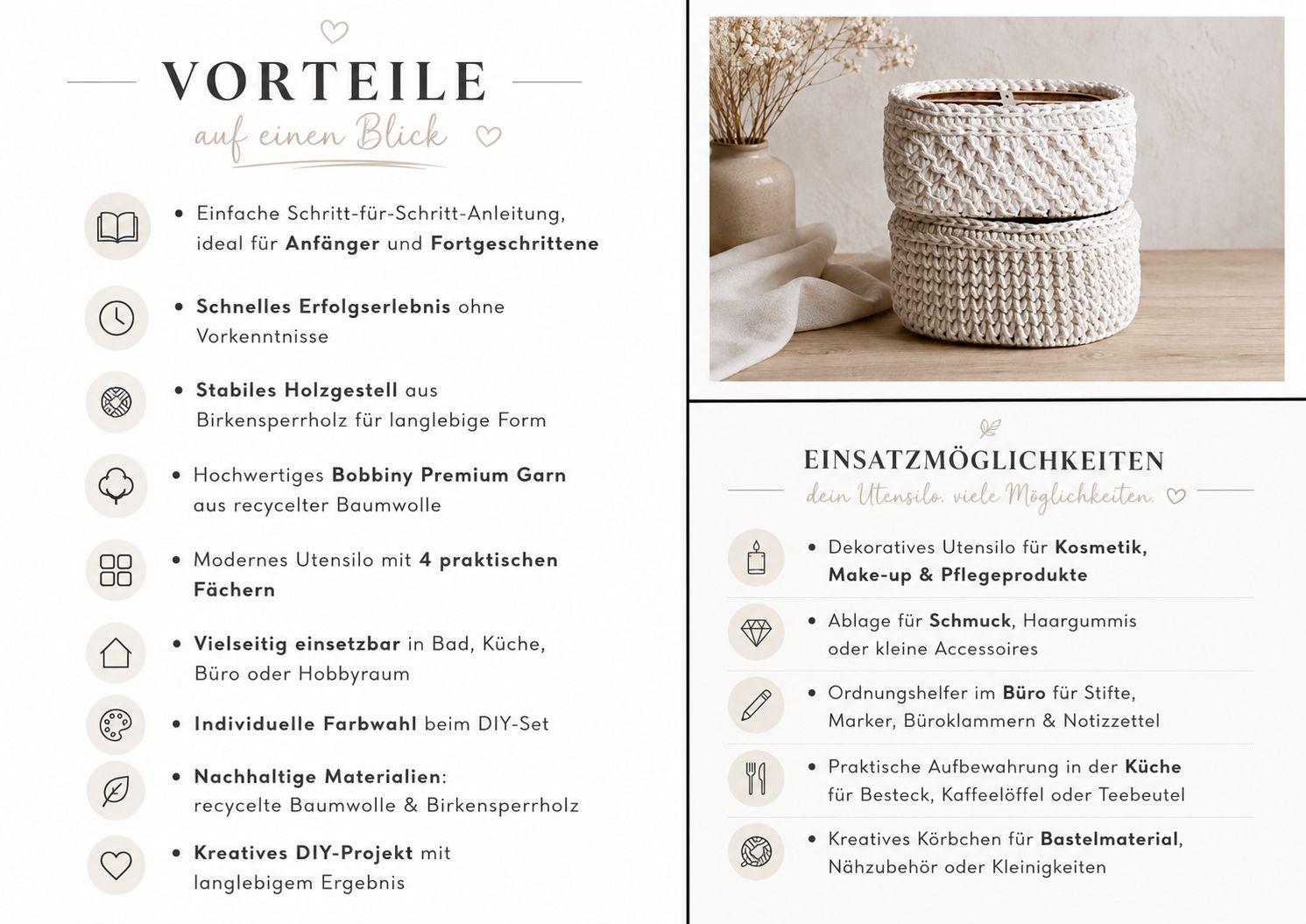 DIY Häkelset Utensilo mit 4 Fächern | Organizer mit Holzgestell