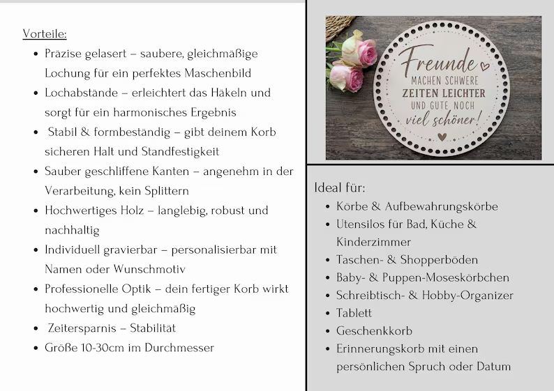 EINZIGARTIG • Holzboden für Häkelkörbchen in verschiedenen Varianten