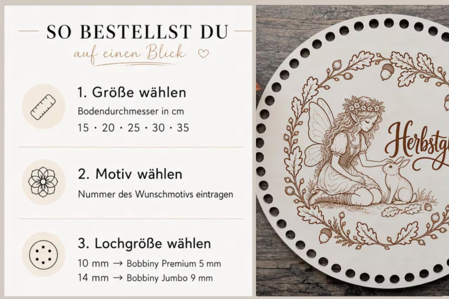 Holzboden Herbstelfe LIORA 🍂in 6 verschieden Größen und 2 Lochgrößen