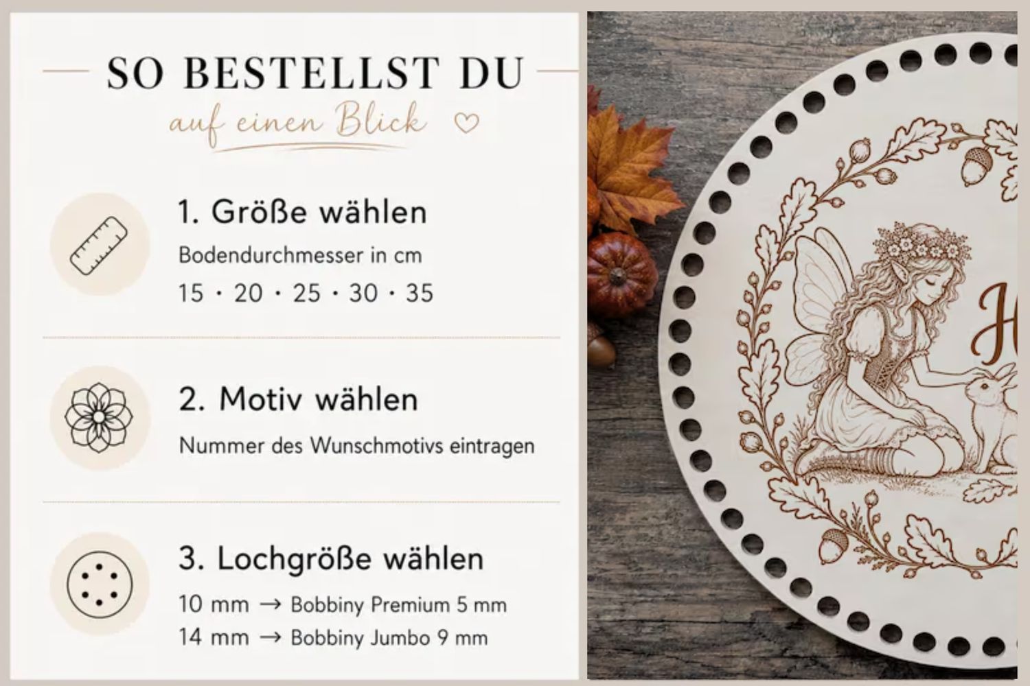 Holzboden Herbstelfe LIORA 🍂in 6 verschieden Größen und 2 Lochgrößen
