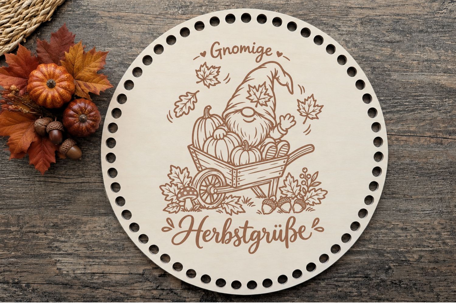 Holzboden gnomige Herbstgrüße 🍂in 6 verschieden Größen und 2 Lochgrößen