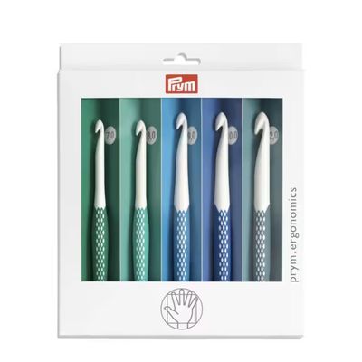 Set Ergonomics von Prym, alle Größen, Ergonomischer Griff für eine ermüdungsfreie Handhabung, Häkelnadel, ab 3,0mm-15,0mm