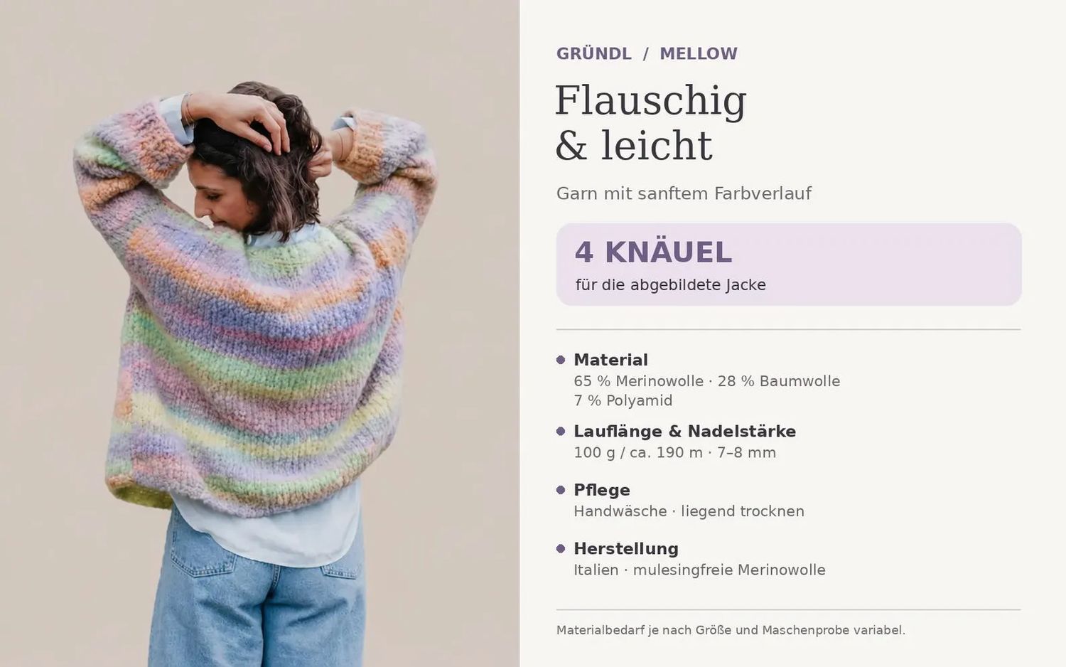 Gründl Mellow - mit Merinowolle und Baumwolle, 100 g / 190 m