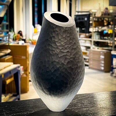 Faceted black glass vase