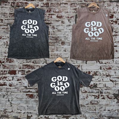 God is Good All The Time Acid Wash Tees/Cutoffs (FREE SHIPPING)
