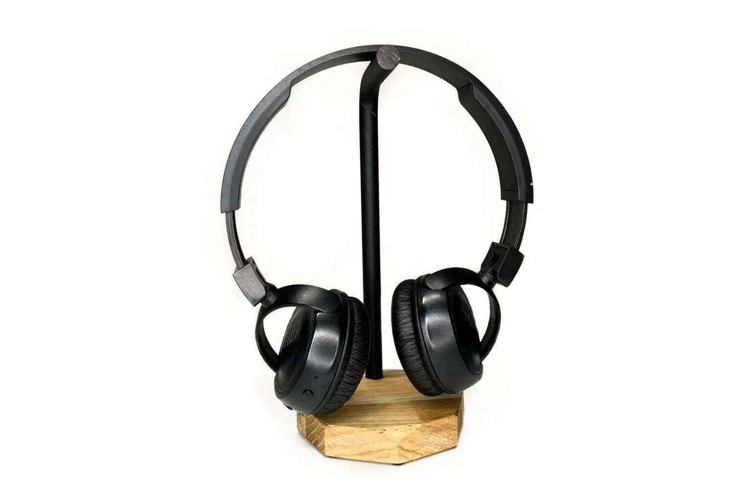 Premium Oak Wood & Steel Headphone Stand - Elegant & Durable