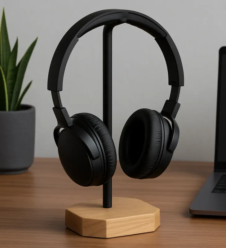 Premium Oak Wood &amp; Steel Headphone Stand - Elegant &amp; Durable