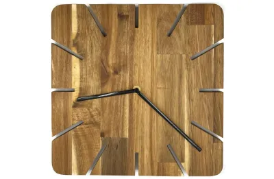 Acacia Wood Wall Clock - Silent Mechanism, Unique Natural Finish, 29x29cm