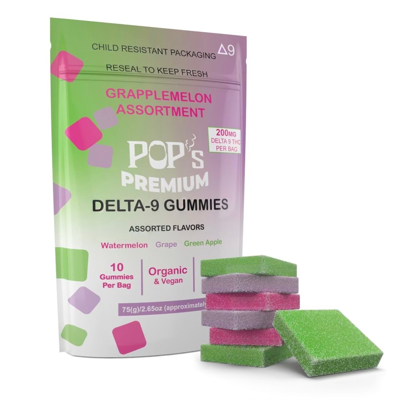 Pop&#39;s Premium Delta 9 Grapplemelon Assorted Gummies 16 Ct - 320mg
