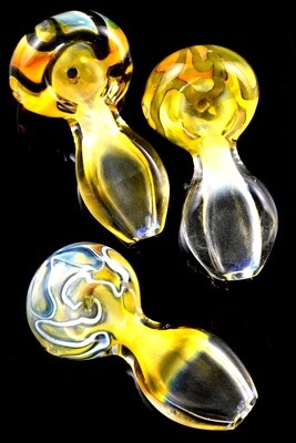 Small Gold Fumed Squiggle Striped Glass Pipe