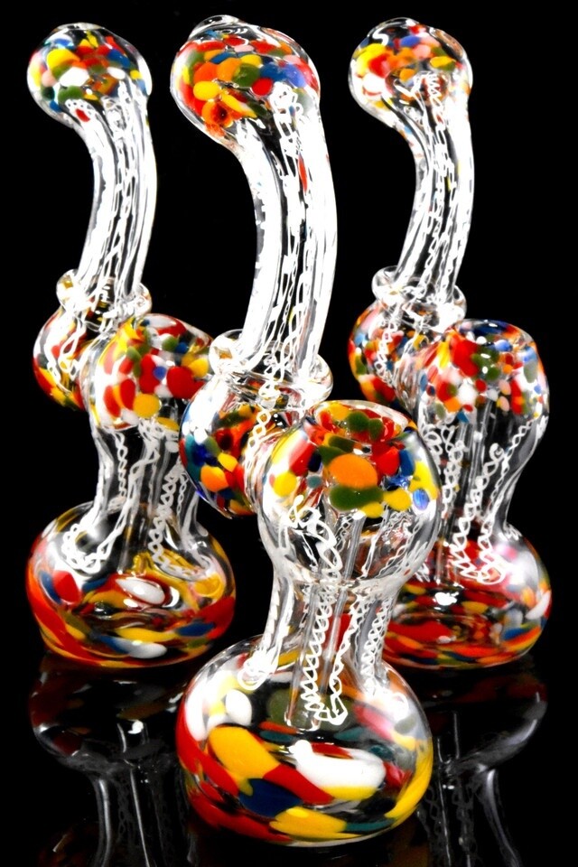 Medium Multicolor Frit Striped Clear Glass Sherlock Bubbler