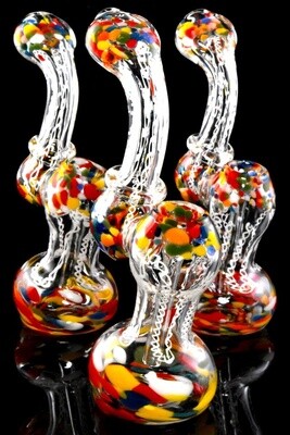 Medium Multicolor Frit Striped Clear Glass Sherlock Bubbler