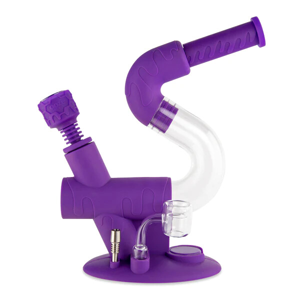 Ooze Swerve Silicone Water Pipe, Dab Rig &amp; Dab Straw - Ultra Purple