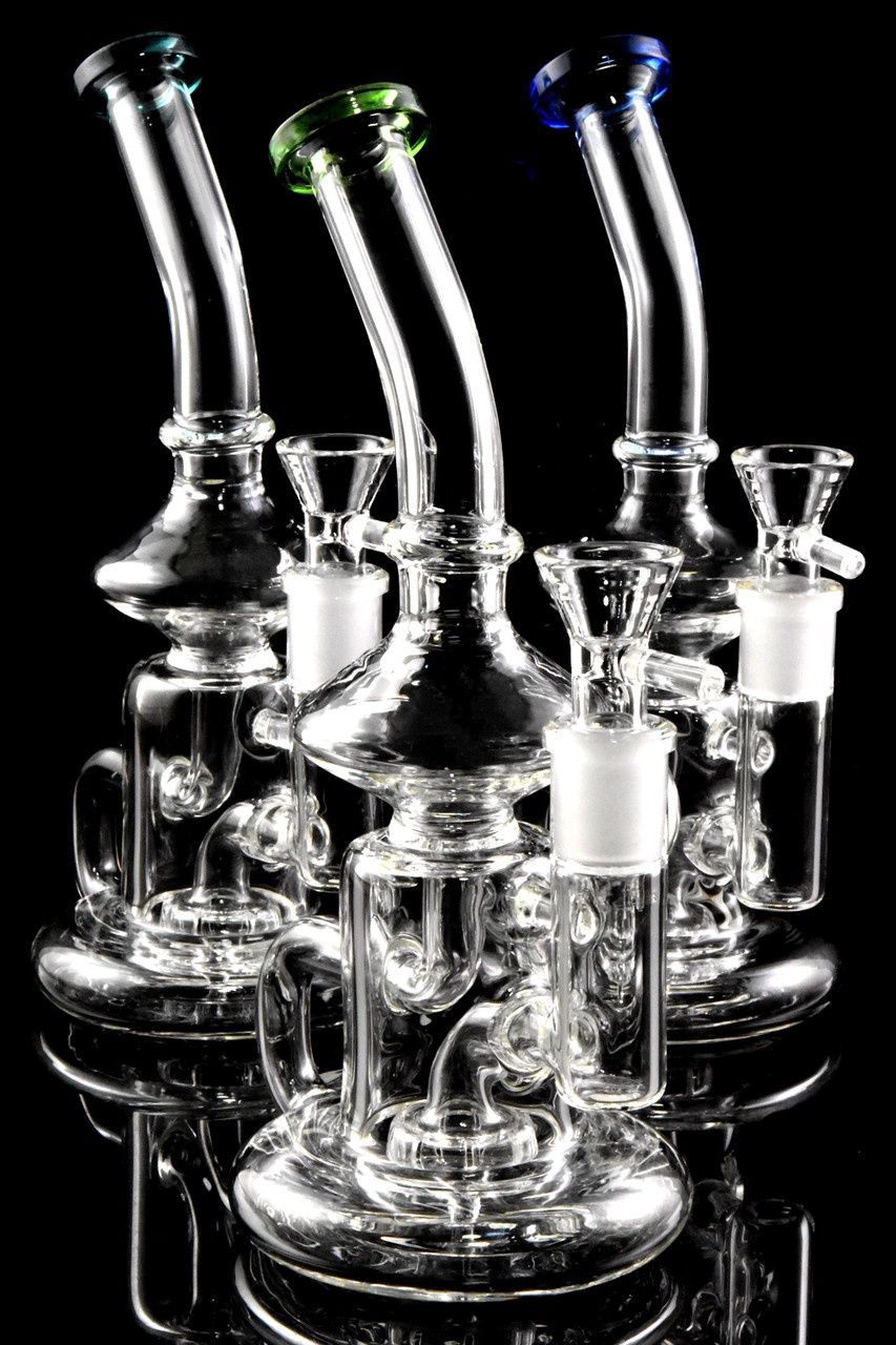 Small Glass on Glass Stemless Recycler Water Pipe with Showerhead Perc