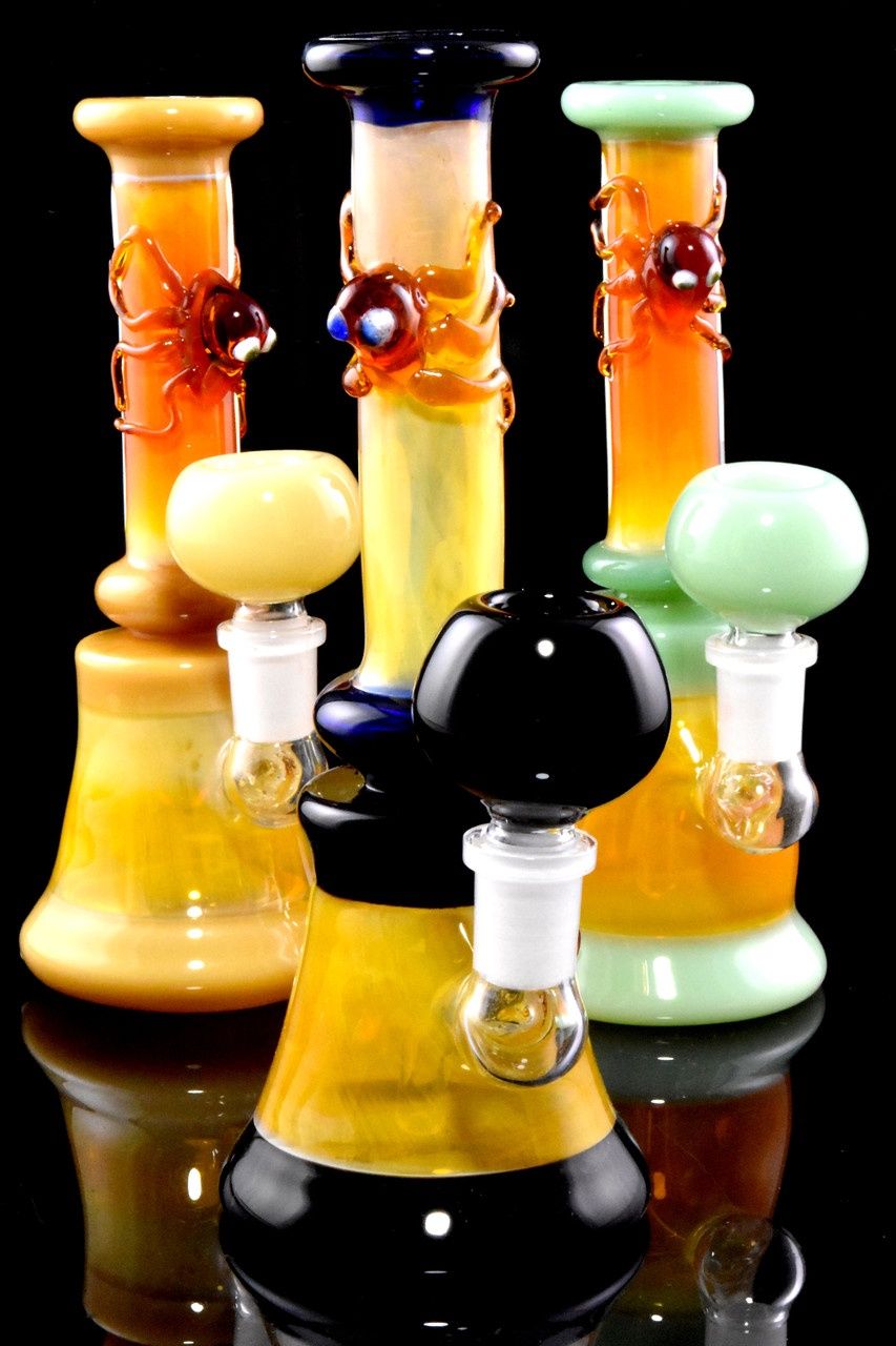 Small Gold Fumed Glass on Glass Critter Beaker Water Pipe