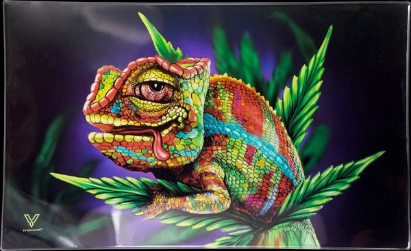 V Syndicate Shatterproof Glass Rolling Tray - Medium - Cloud 9 Chameleon