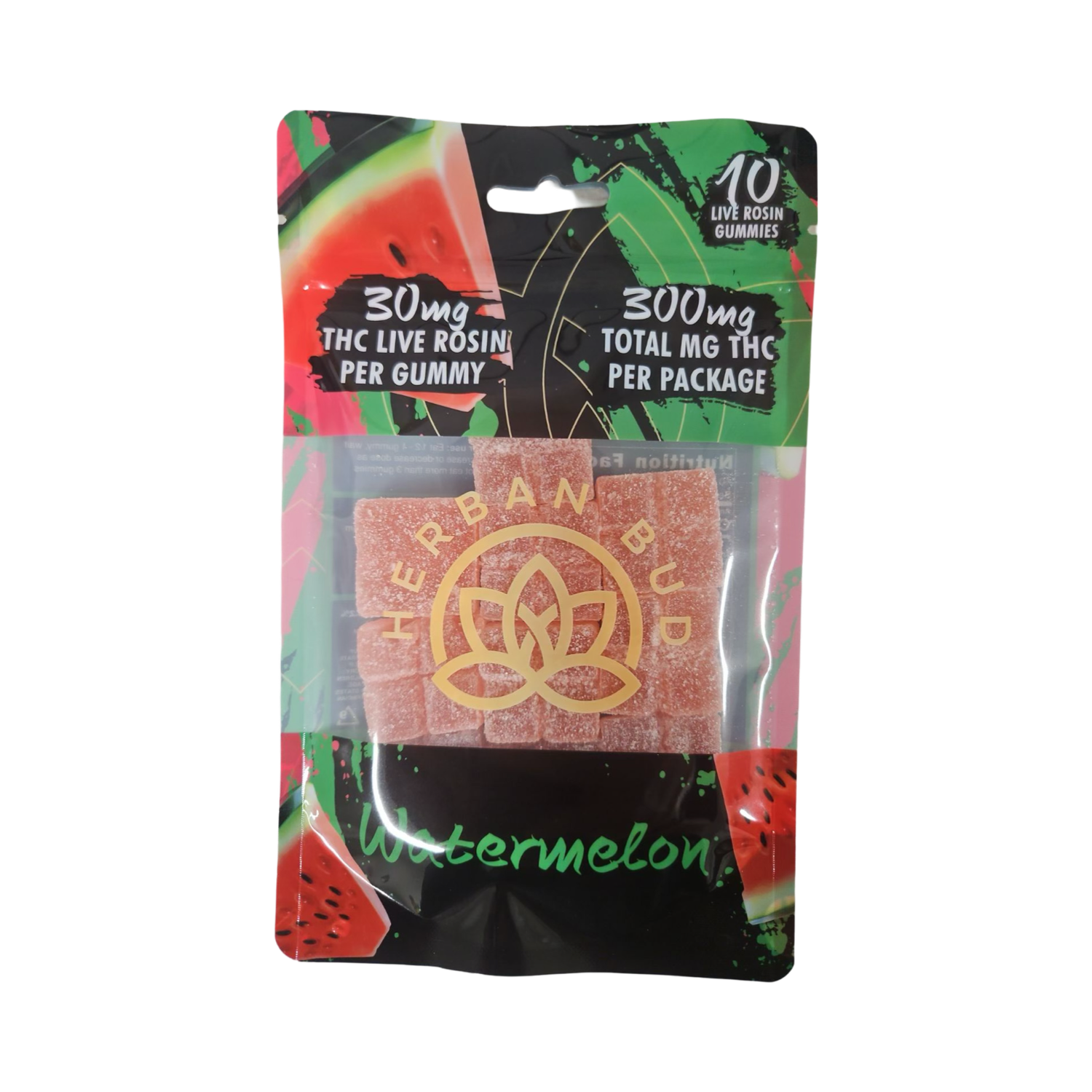 Herban Bud |  Delta 9 Live Rosin Gummies 10ct- 30mg, Flavor: Watermelon