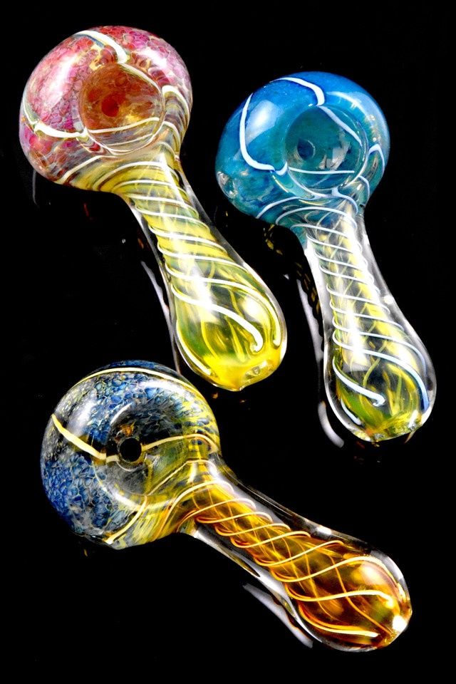 Small Color Changing Frit Spiral Striped Glass Pipe