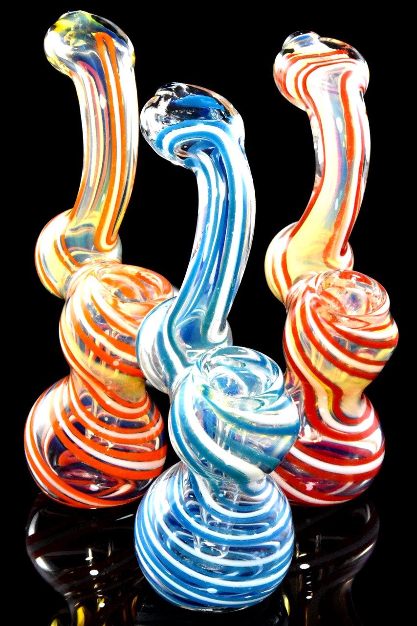 5.5&quot; Small Multicolor Swirl Striped Color Changing Glass Sherlock Bubbler